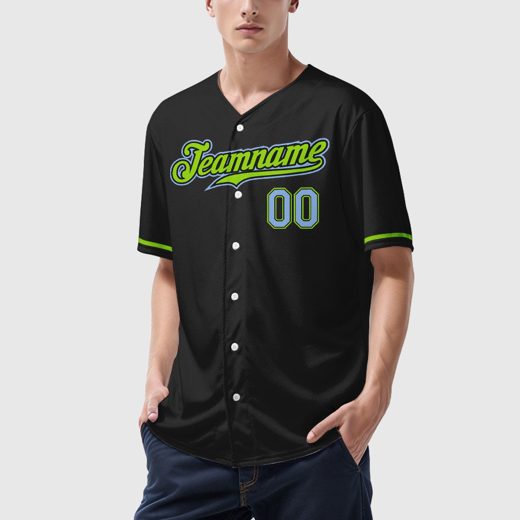 Custom Black Light Blue Light Blue-Neon Green Baseball Jersey