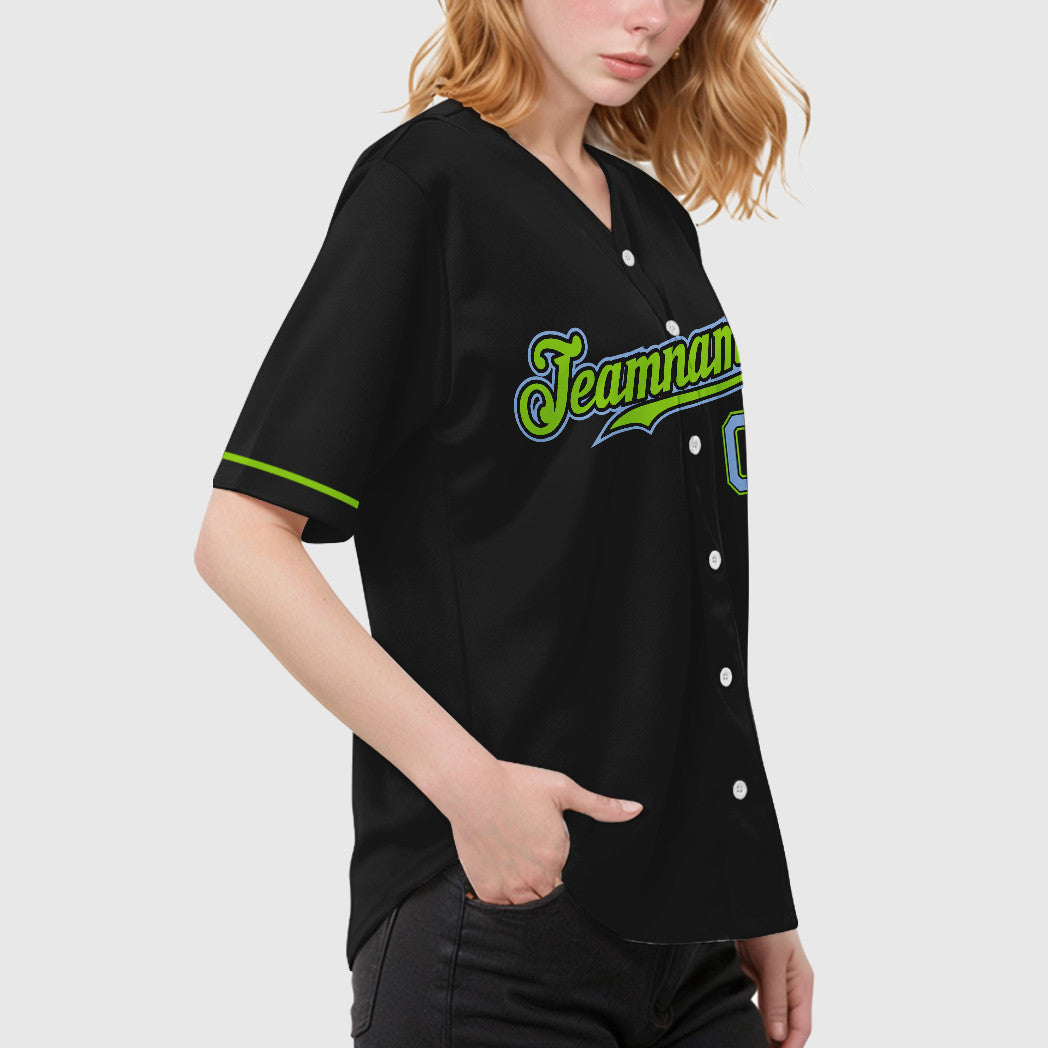 Custom Black Light Blue Light Blue-Neon Green Baseball Jersey