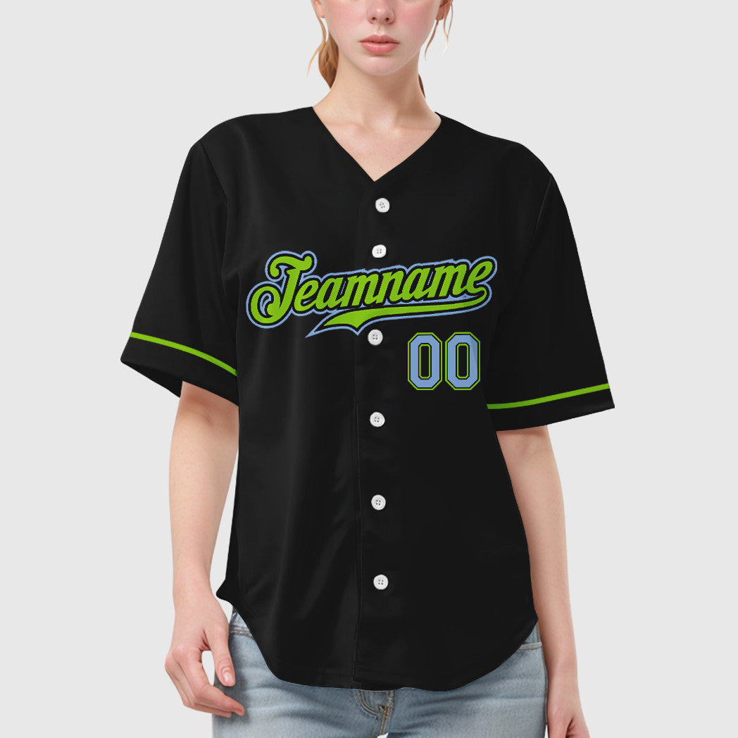 Custom Black Light Blue Light Blue-Neon Green Baseball Jersey
