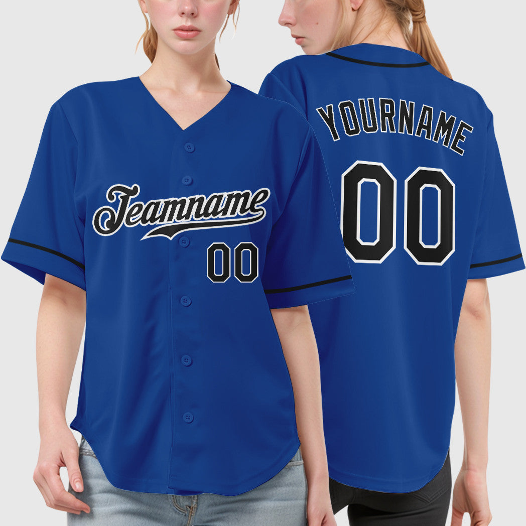 Custom Royal White Black-White Baseball Jersey