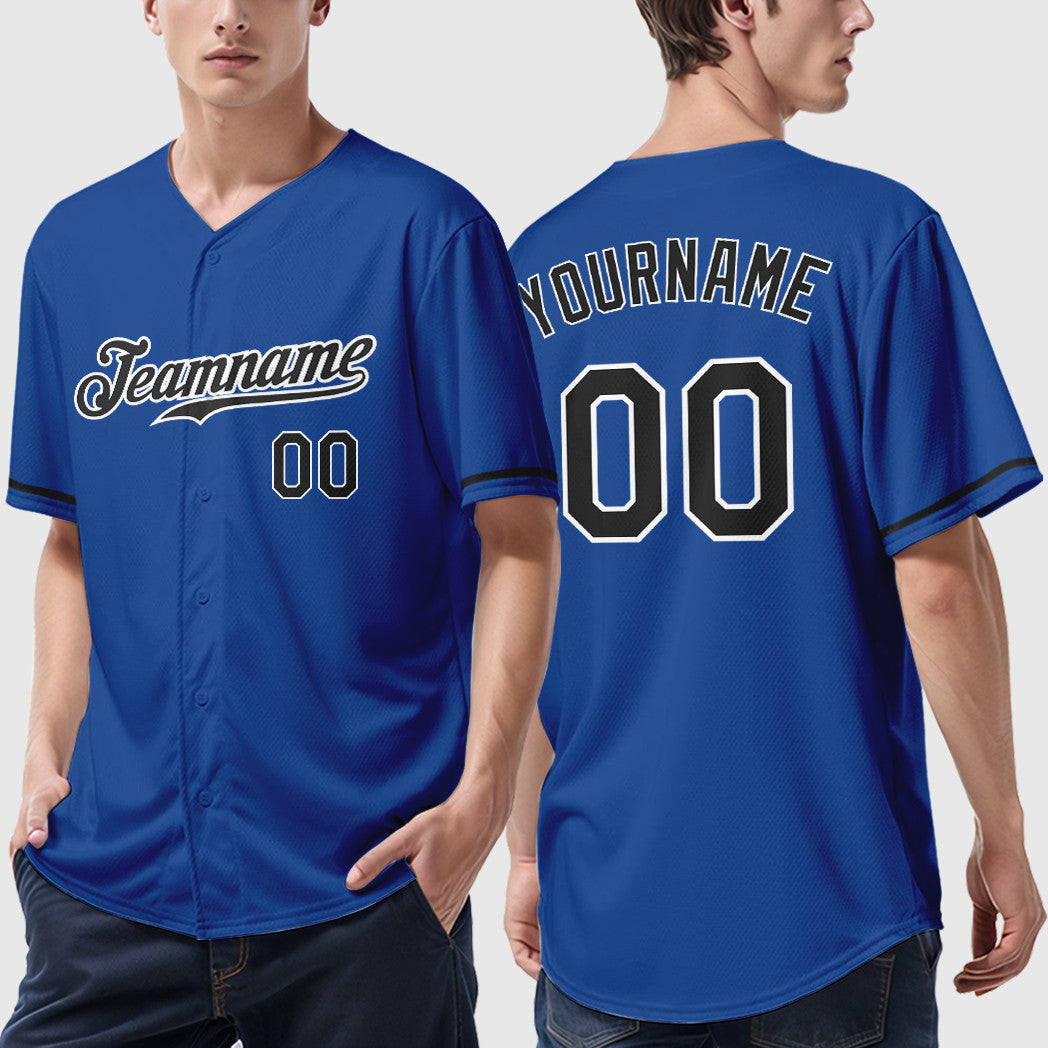Custom Royal White Black-White Baseball Jersey