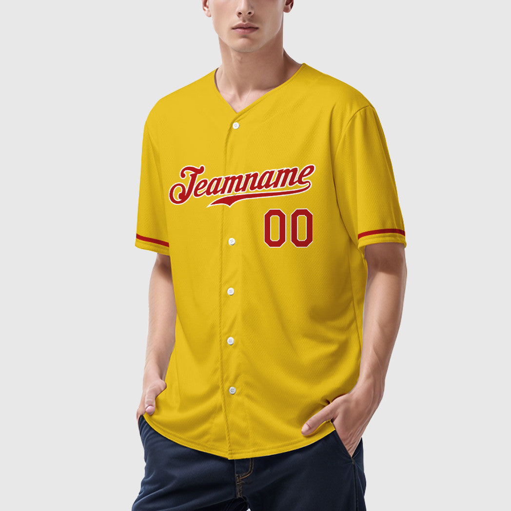 Custom Yellow Black Red-White Baseball Jersey