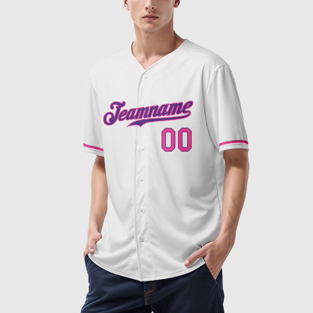 Custom White Purple Pink Baseball Jersey
