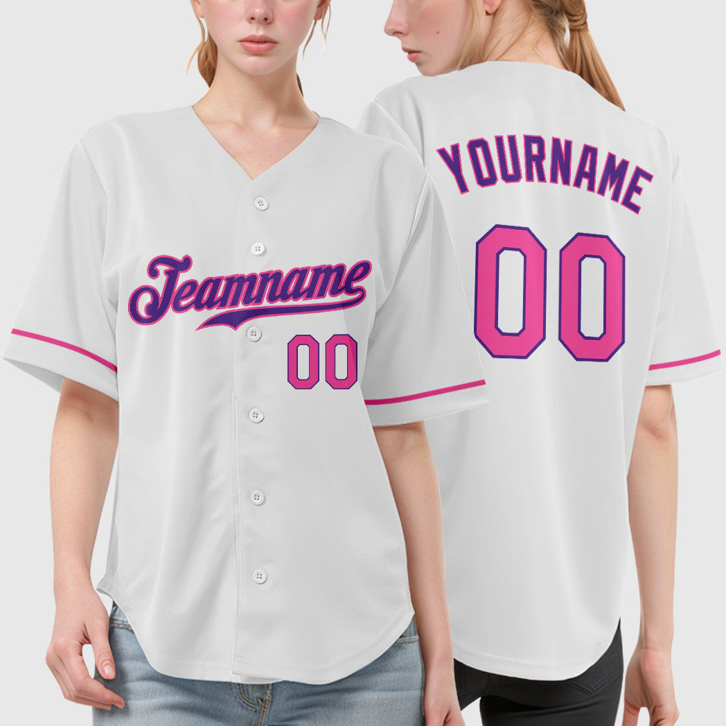 Custom White Purple Pink Baseball Jersey
