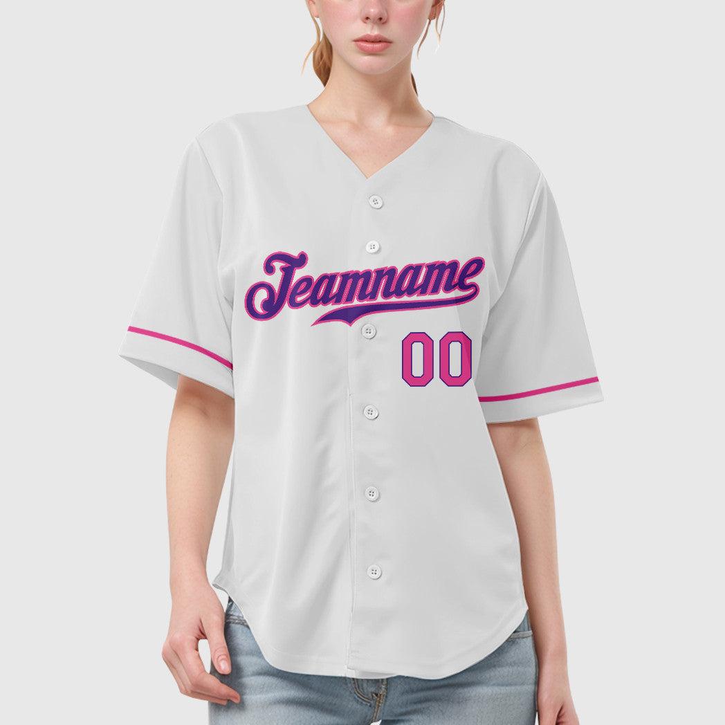 Custom White Purple Pink Baseball Jersey