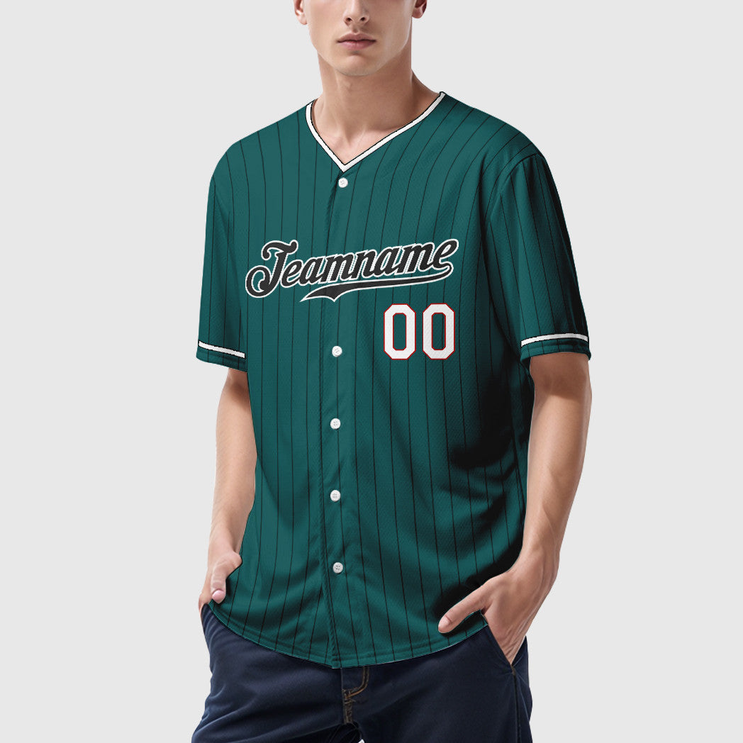 Custom Teal Black Black-White Pinstripe Baseball Jersey