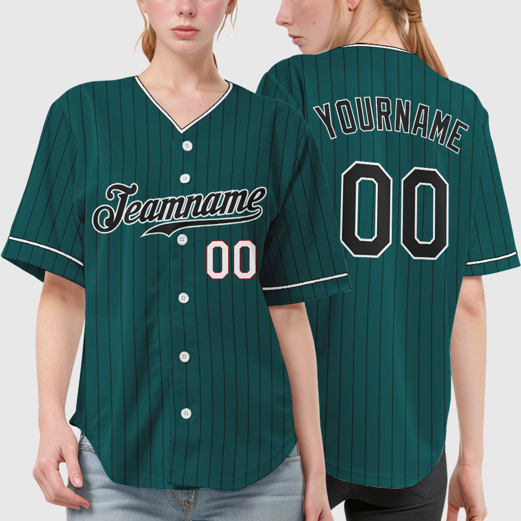 Custom Teal Black Black-White Pinstripe Baseball Jersey