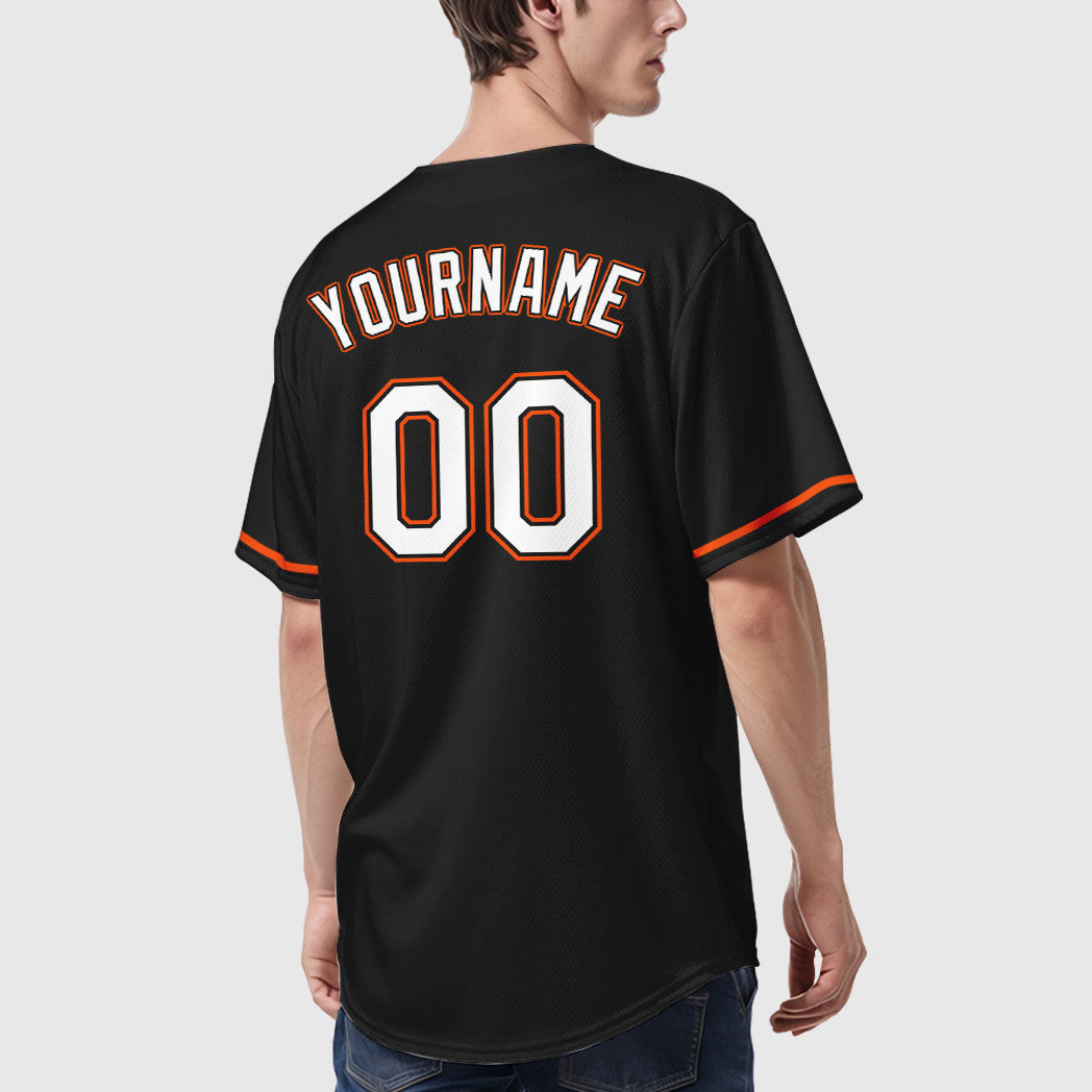 Custom Black White White-Orange Baseball Jersey