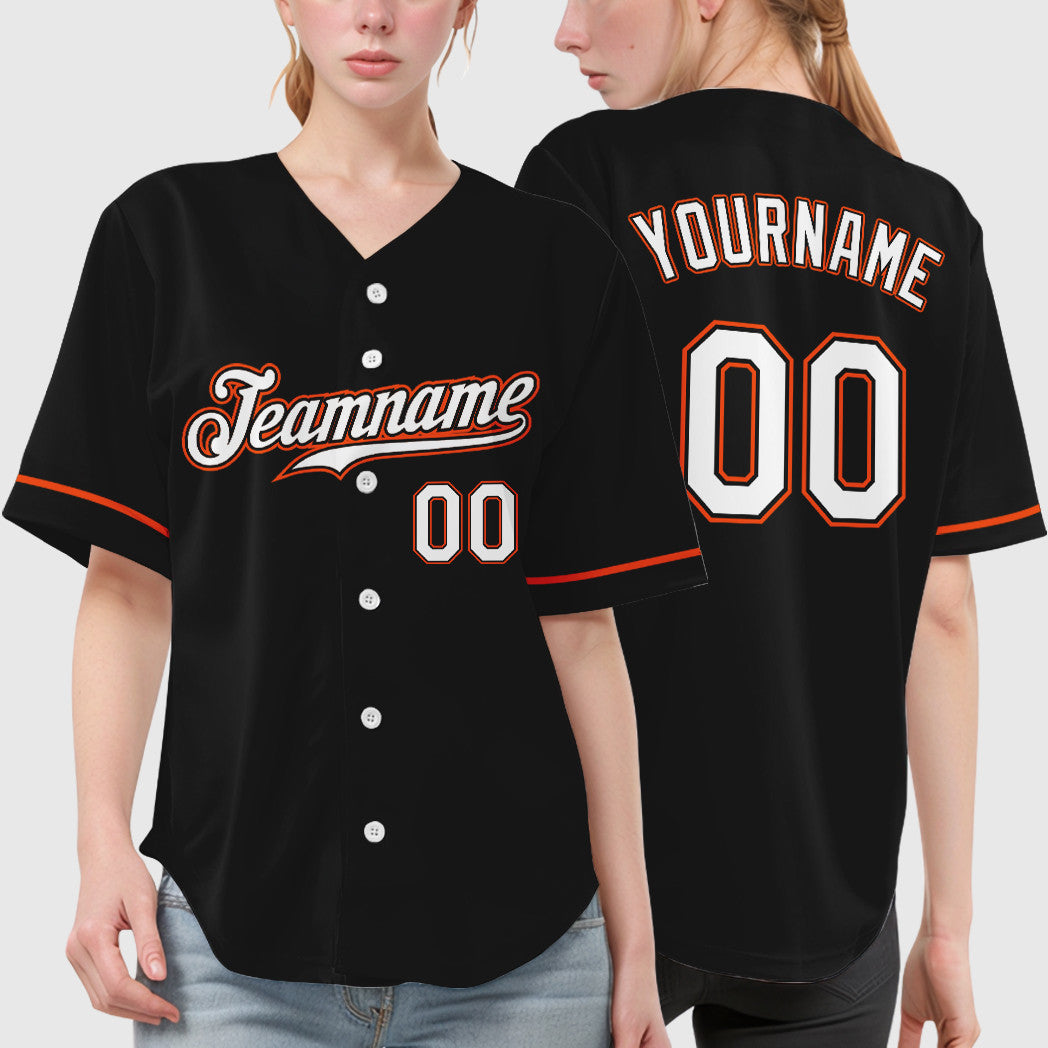 Custom Black White White-Orange Baseball Jersey