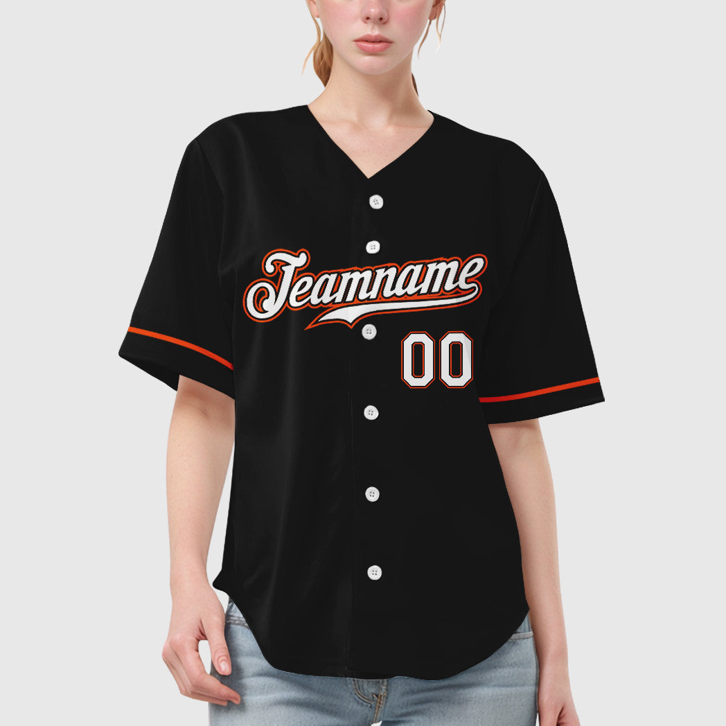 Custom Black White White-Orange Baseball Jersey