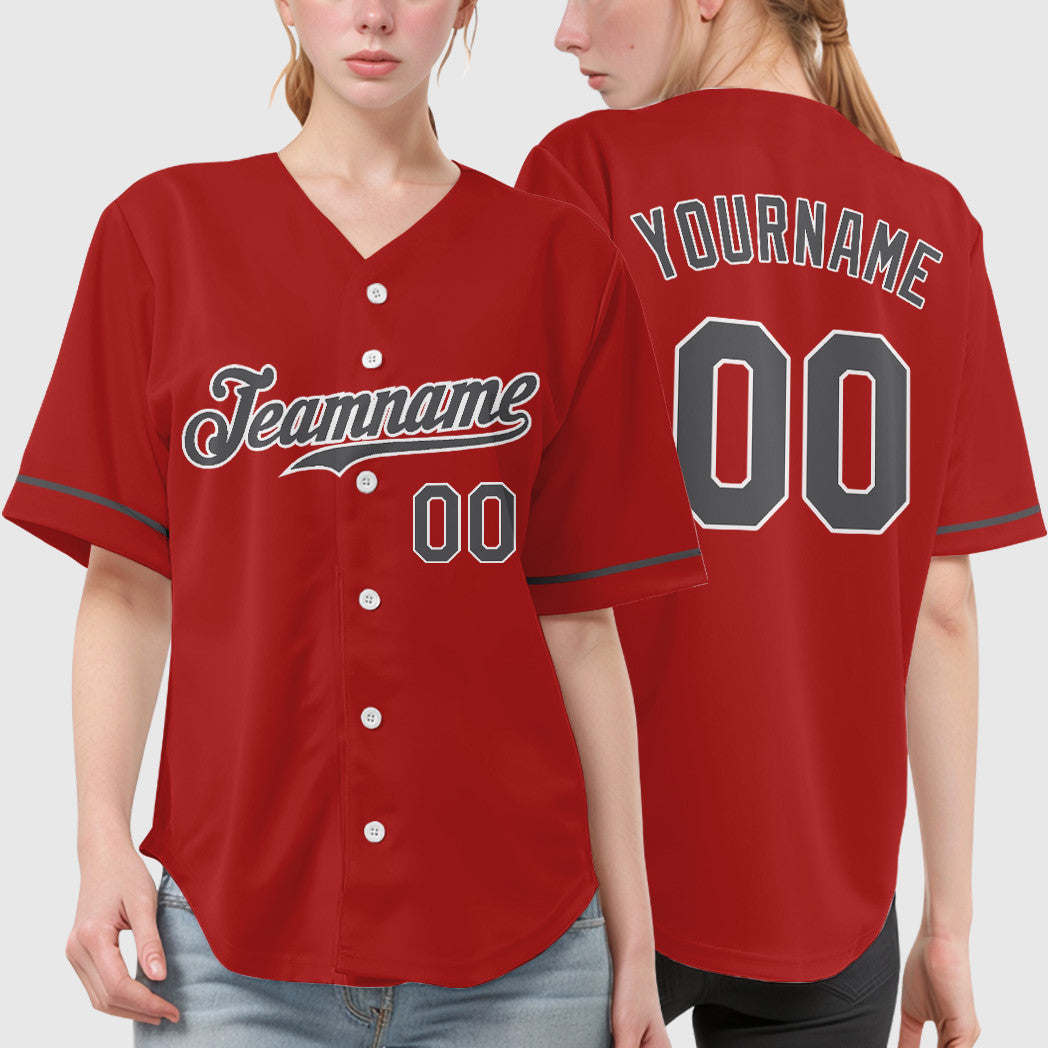 Custom Red White Steel Gray Baseball Jersey