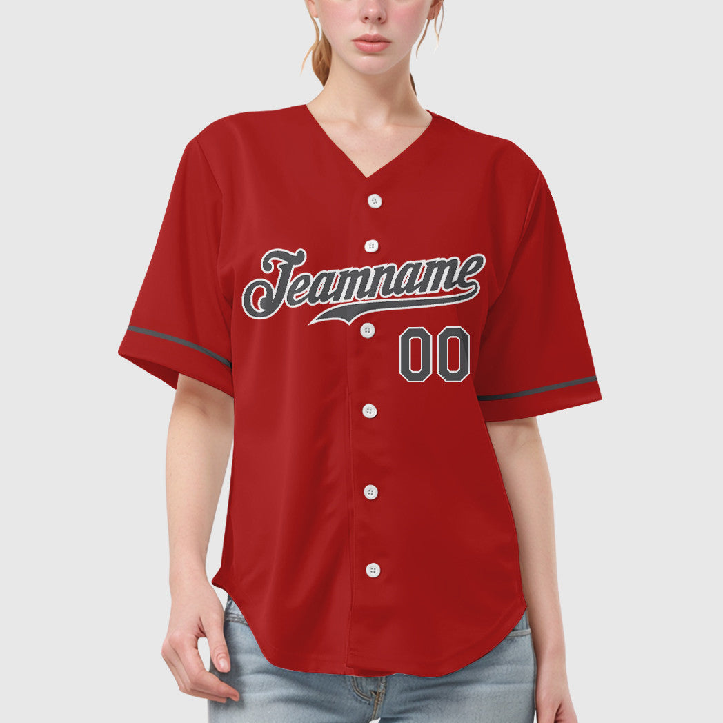 Custom Red White Steel Gray Baseball Jersey