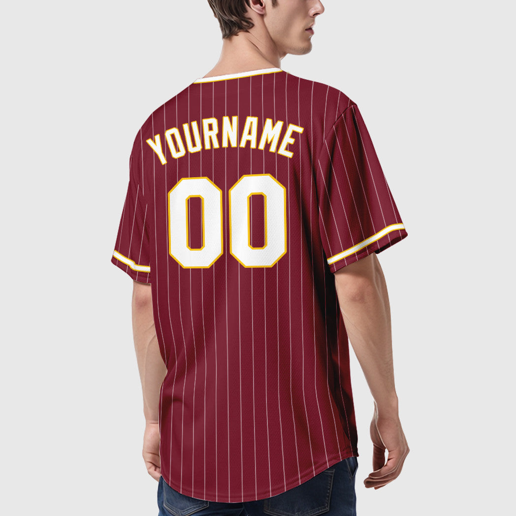 Custom Crimson White White-Gold Pinstripe Baseball Jersey