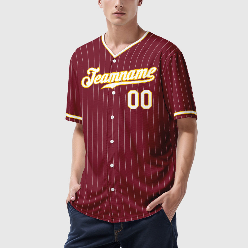 Custom Crimson White White-Gold Pinstripe Baseball Jersey