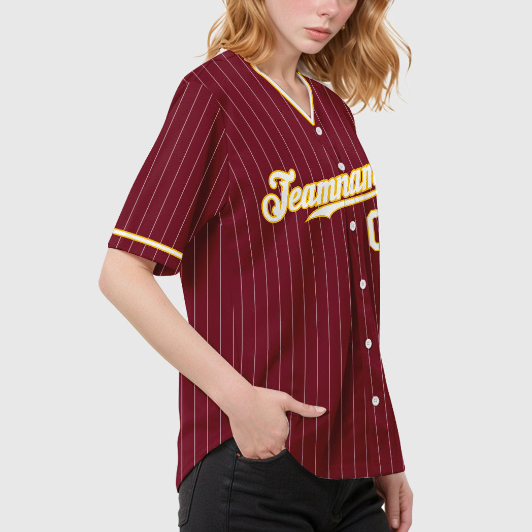 Custom Crimson White White-Gold Pinstripe Baseball Jersey