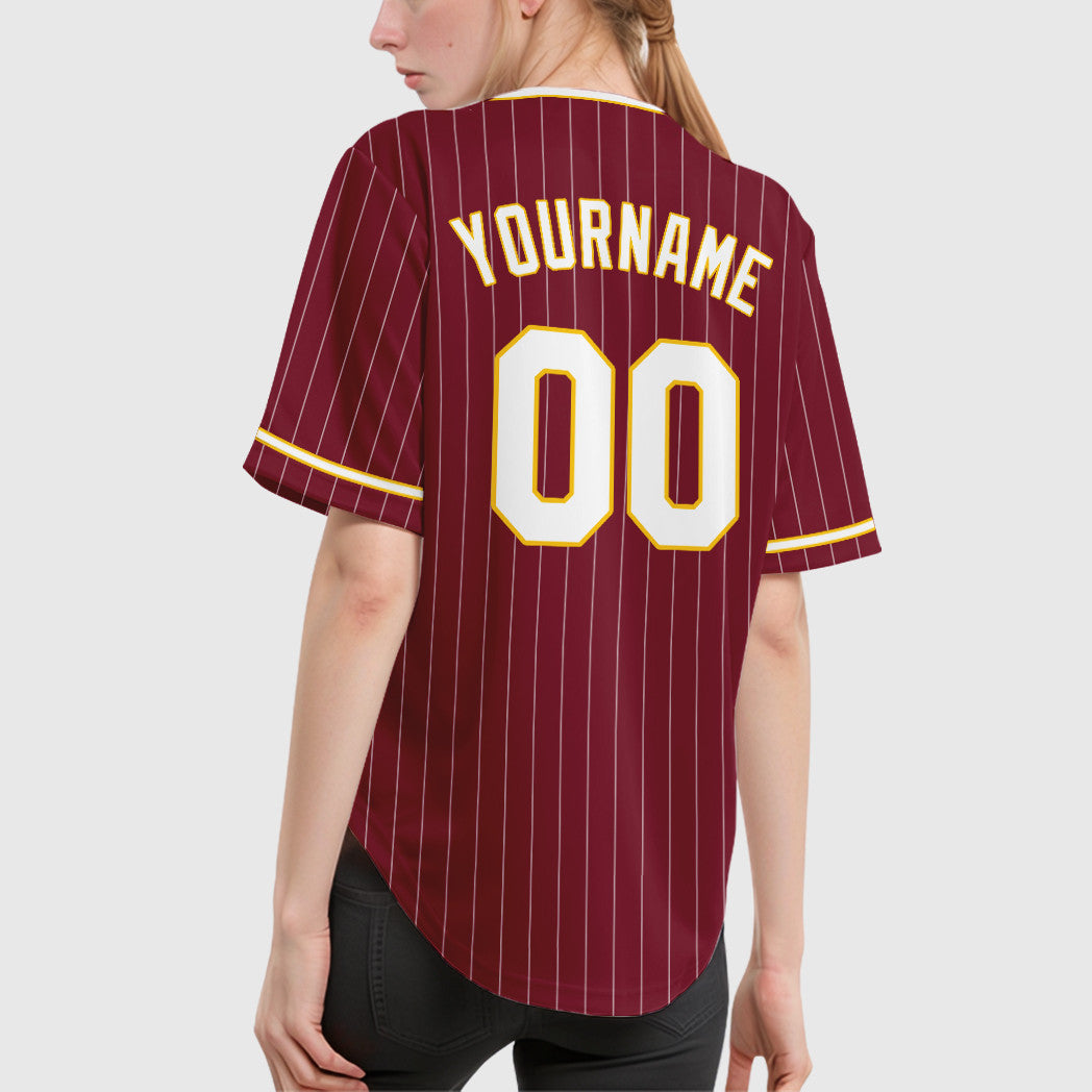 Custom Crimson White White-Gold Pinstripe Baseball Jersey