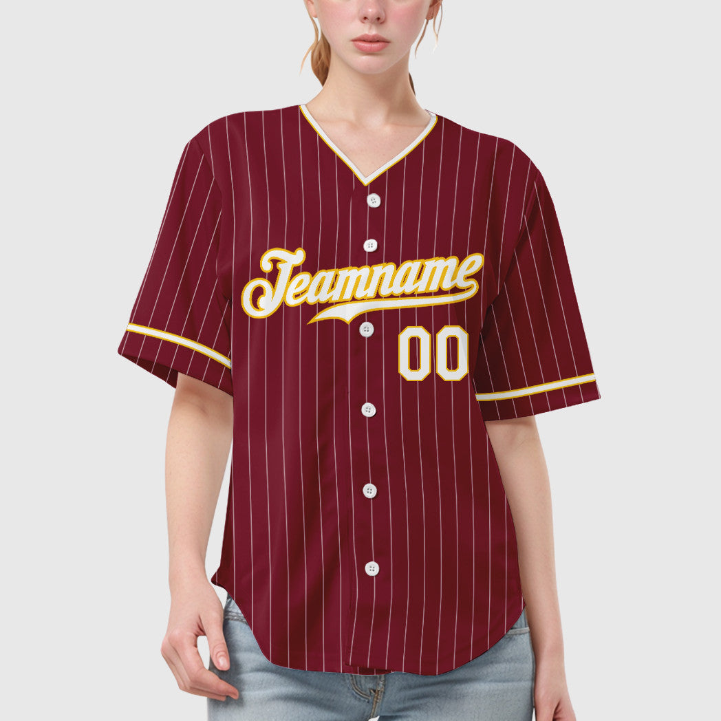 Custom Crimson White White-Gold Pinstripe Baseball Jersey