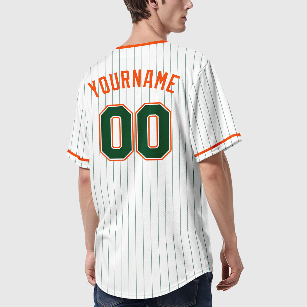 Custom White Green Green-Orange Pinstripe Baseball Jersey