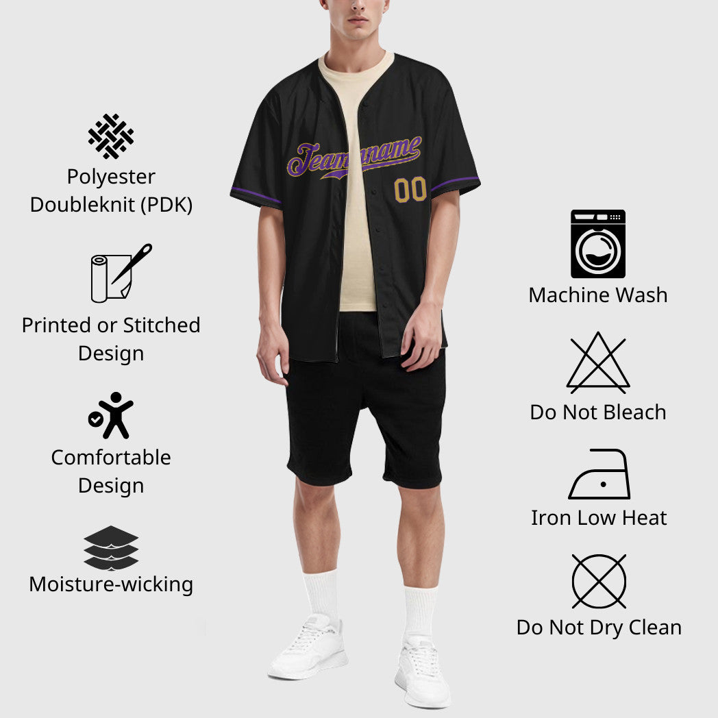 Custom Black Old Gold Old Gold-Purple Baseball Jersey