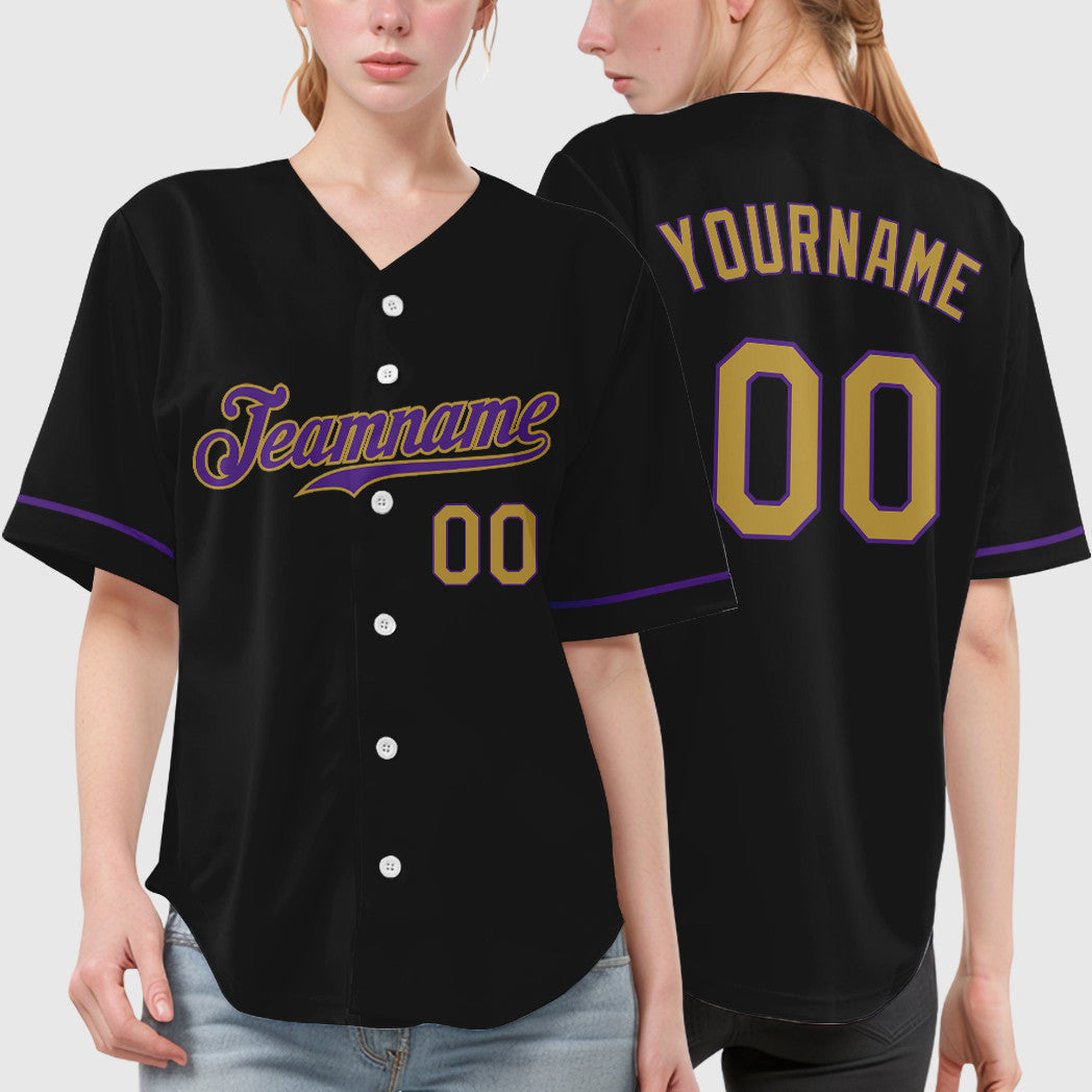 Custom Black Old Gold Old Gold-Purple Baseball Jersey