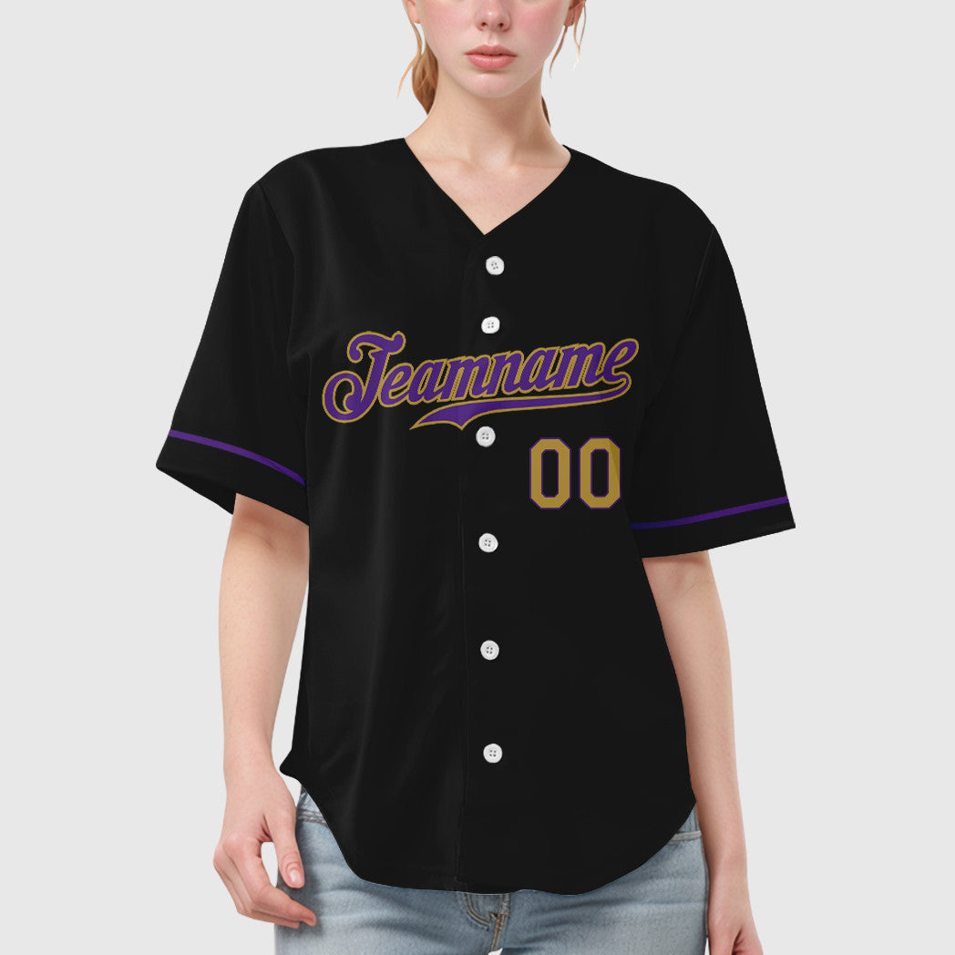 Custom Black Old Gold Old Gold-Purple Baseball Jersey