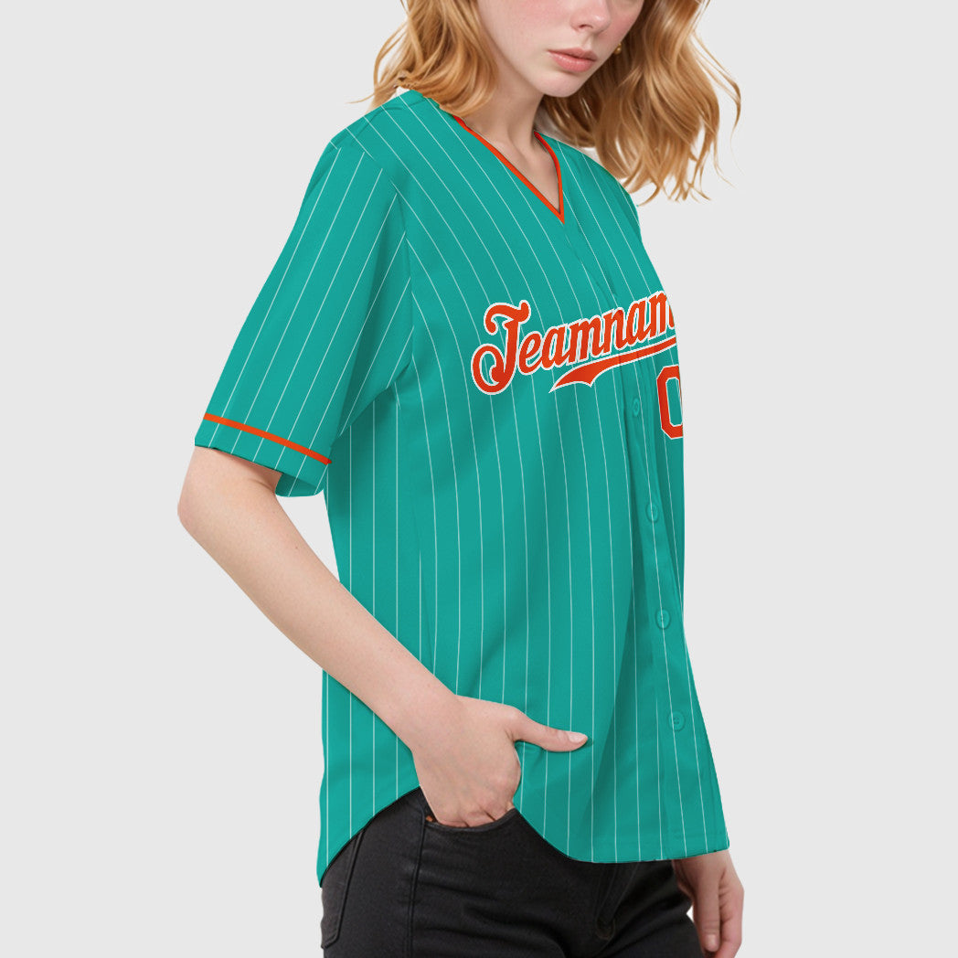 Custom Aqua White Orange Pinstripe Baseball Jersey