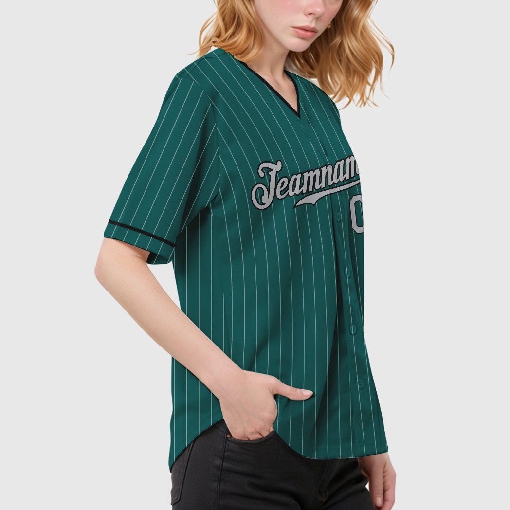 Custom Teal Gray Black Pinstripe Baseball Jersey