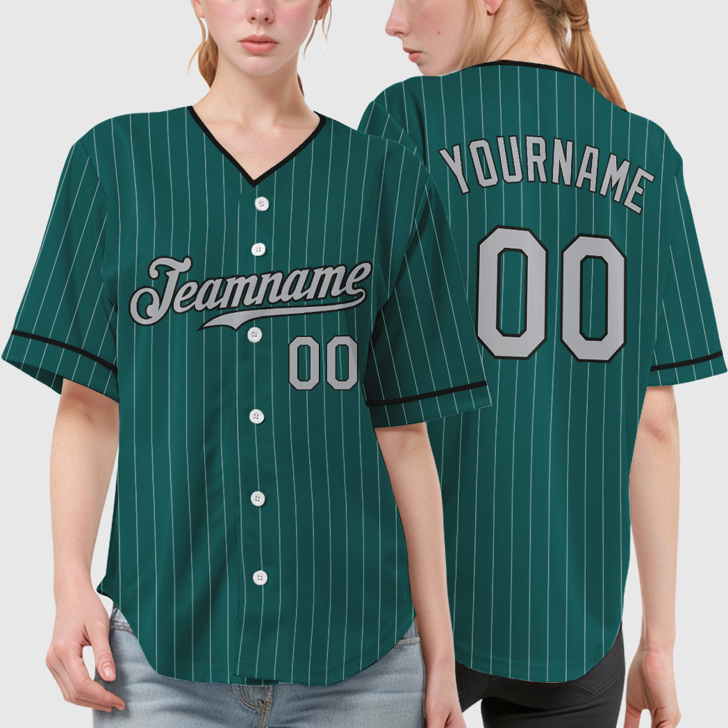 Custom Teal Gray Black Pinstripe Baseball Jersey