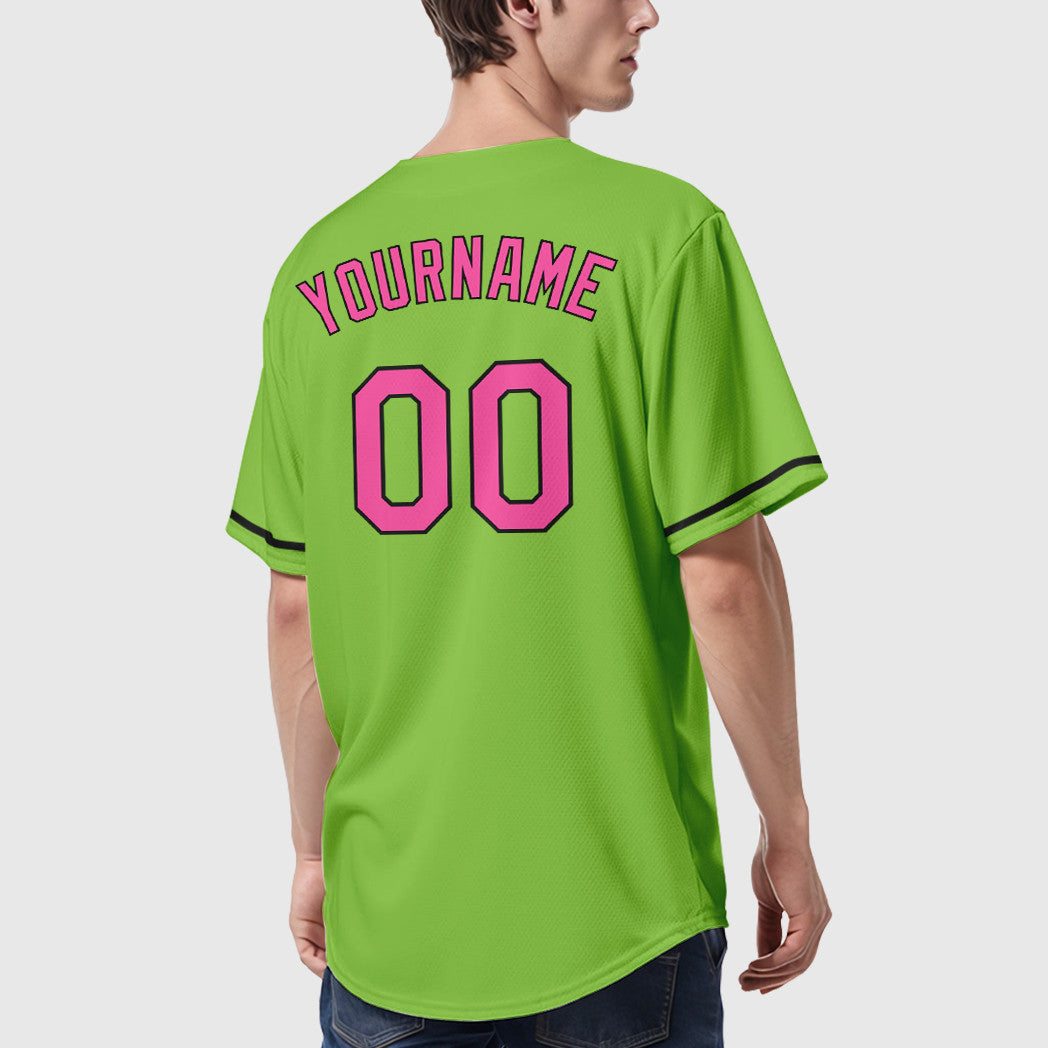 Custom Neon Green Black Pink-Black Baseball Jersey