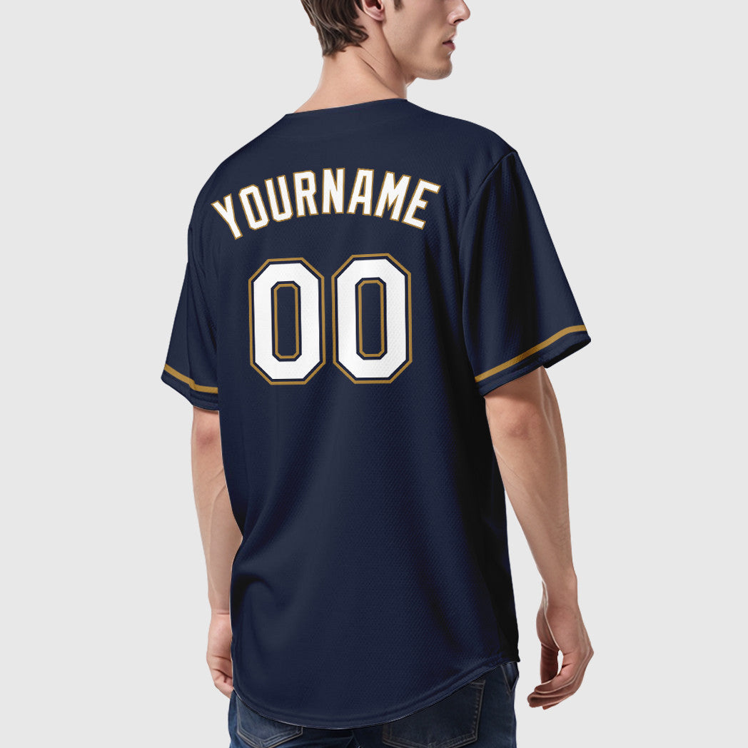 Custom Navy White White-Old Gold Baseball Jersey
