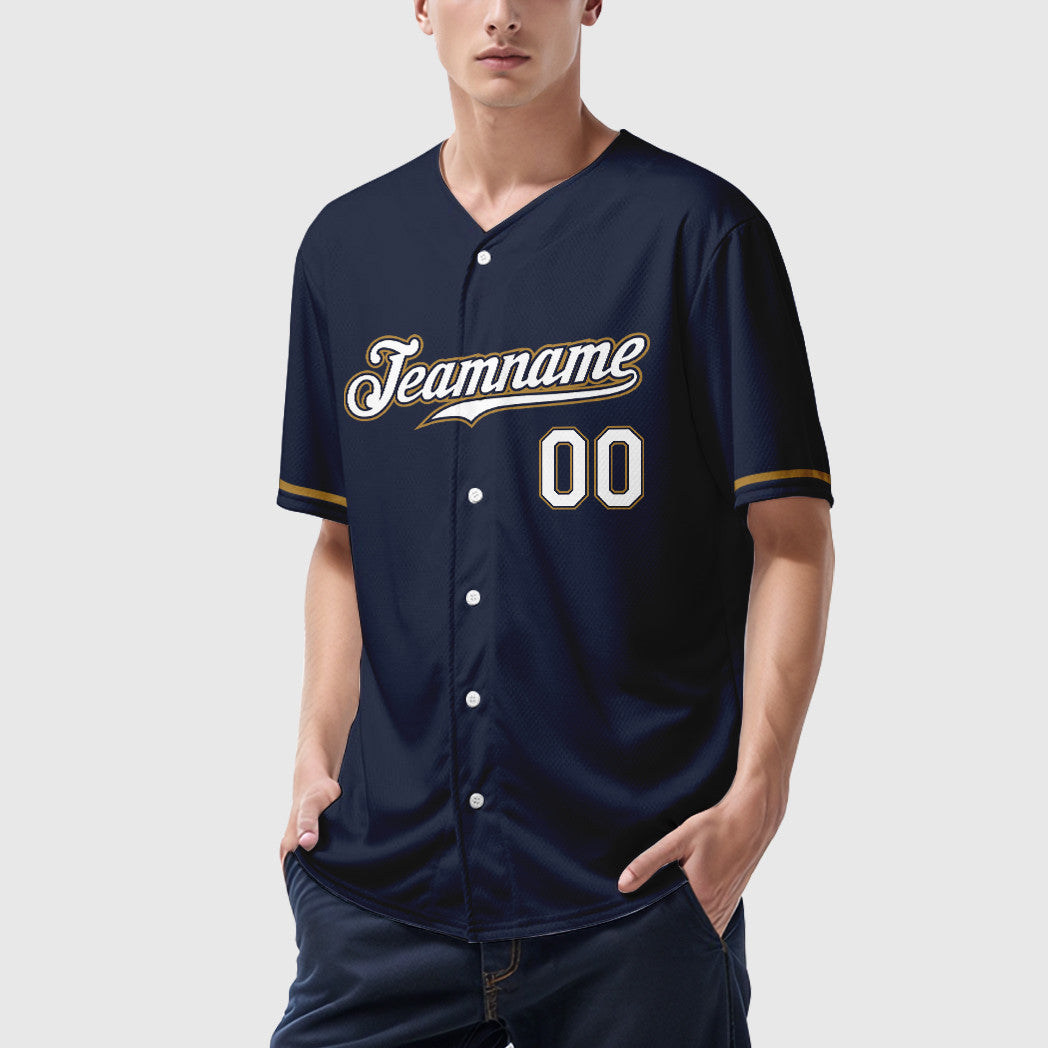 Custom Navy White White-Old Gold Baseball Jersey