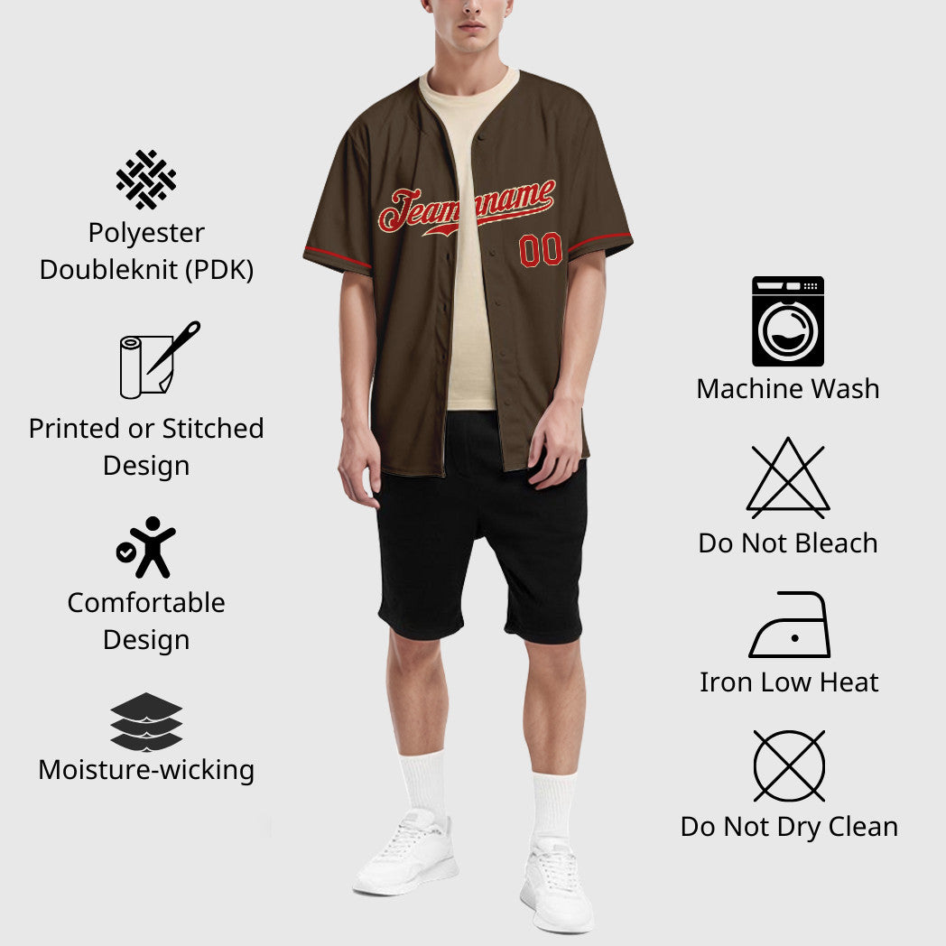 Custom Brown Cream Red-Cream Baseball Jersey