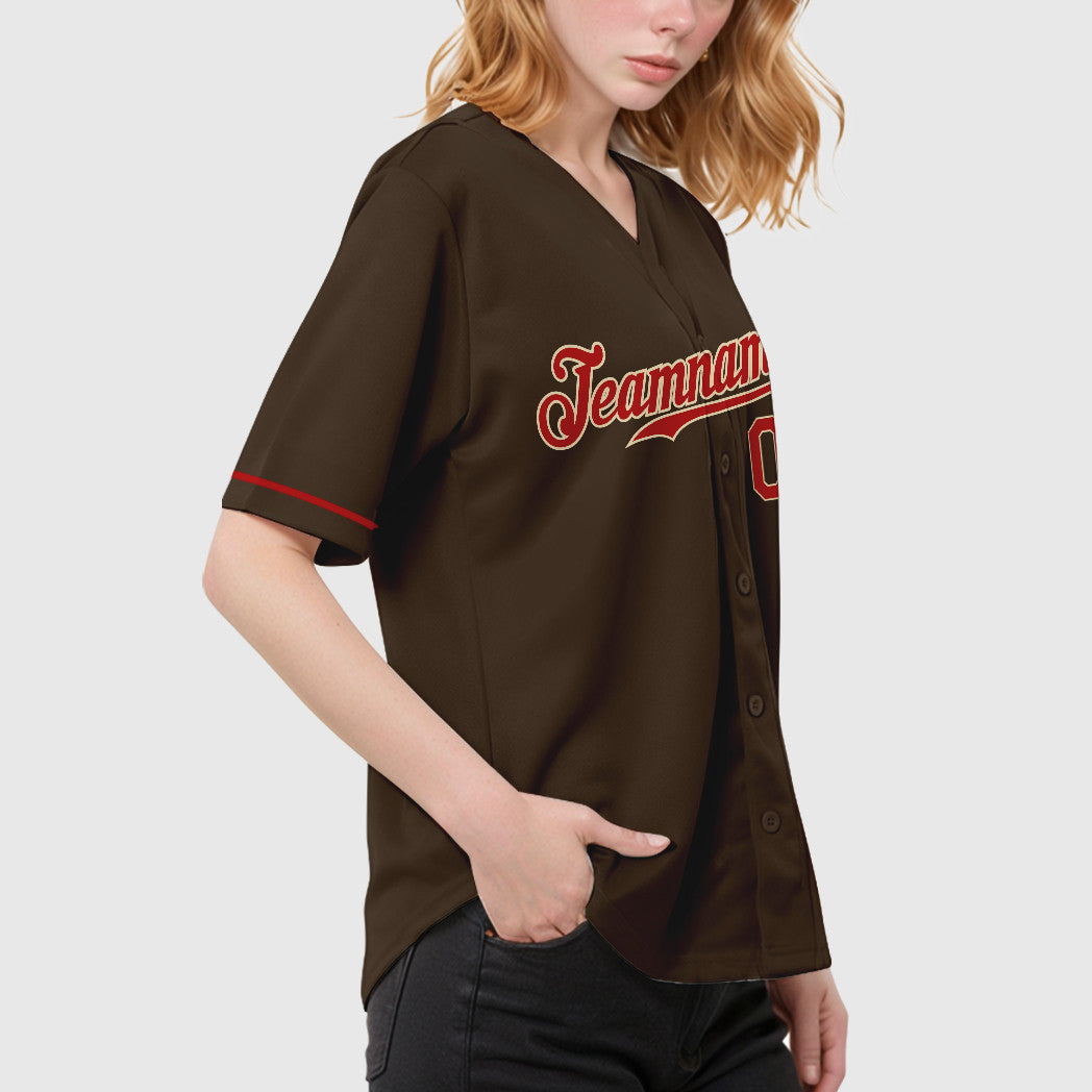 Custom Brown Cream Red-Cream Baseball Jersey