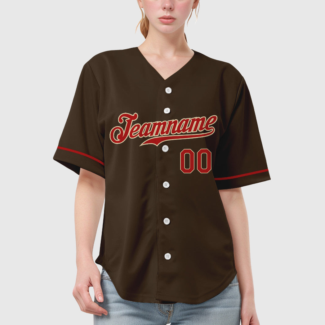 Custom Brown Cream Red-Cream Baseball Jersey