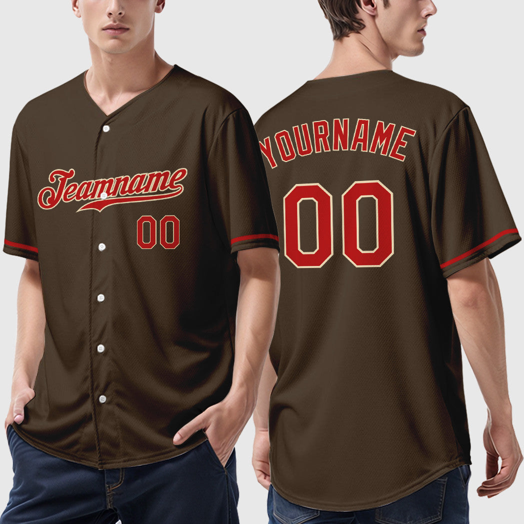 Custom Brown Cream Red-Cream Baseball Jersey
