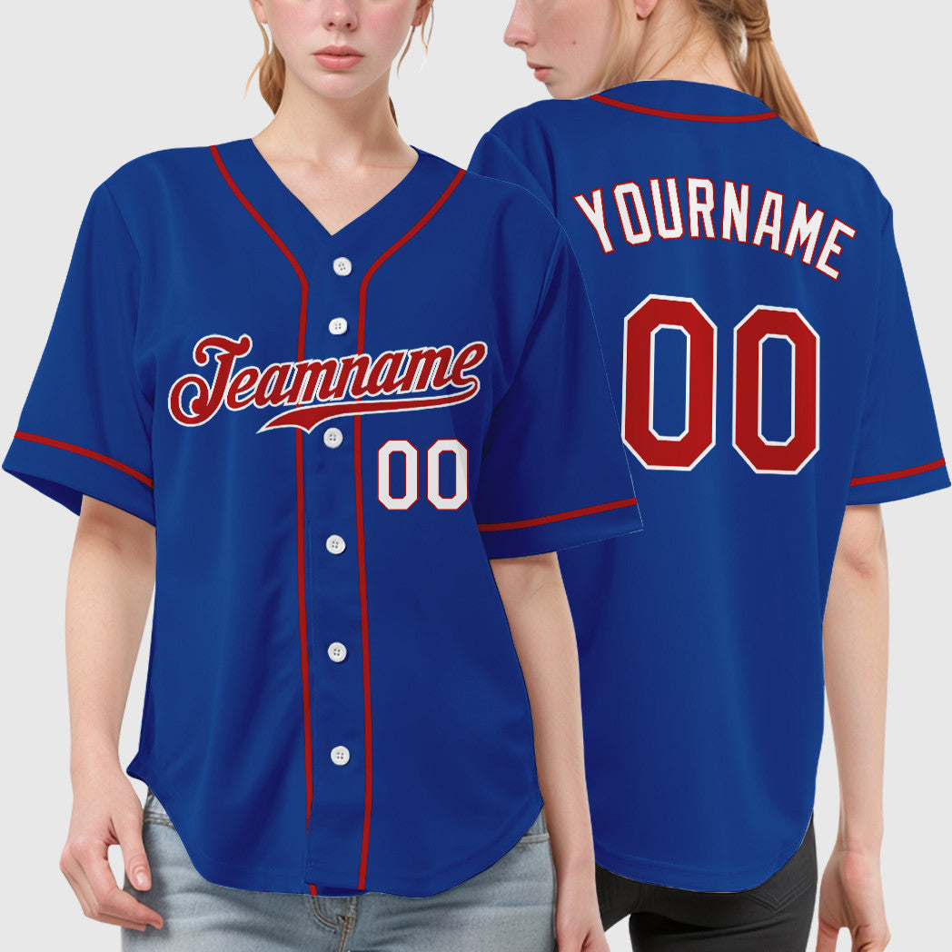 Custom Royal Red Red-White Sleeve Baseball Jersey