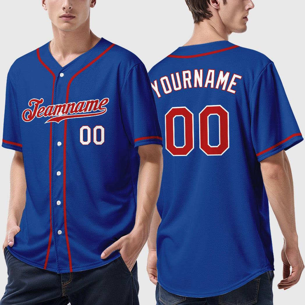 Custom Royal Red Red-White Sleeve Baseball Jersey
