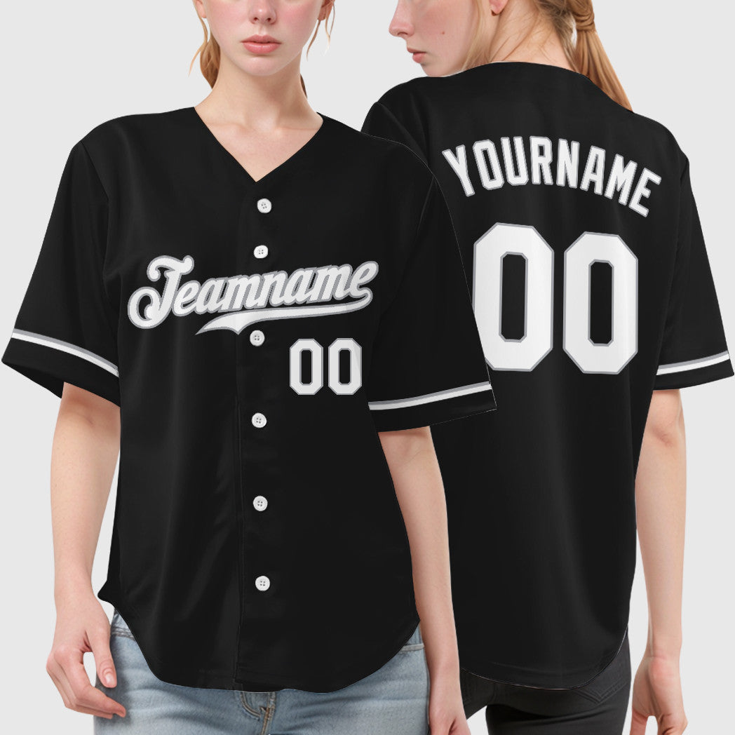 Custom Black Gray White Baseball Jersey