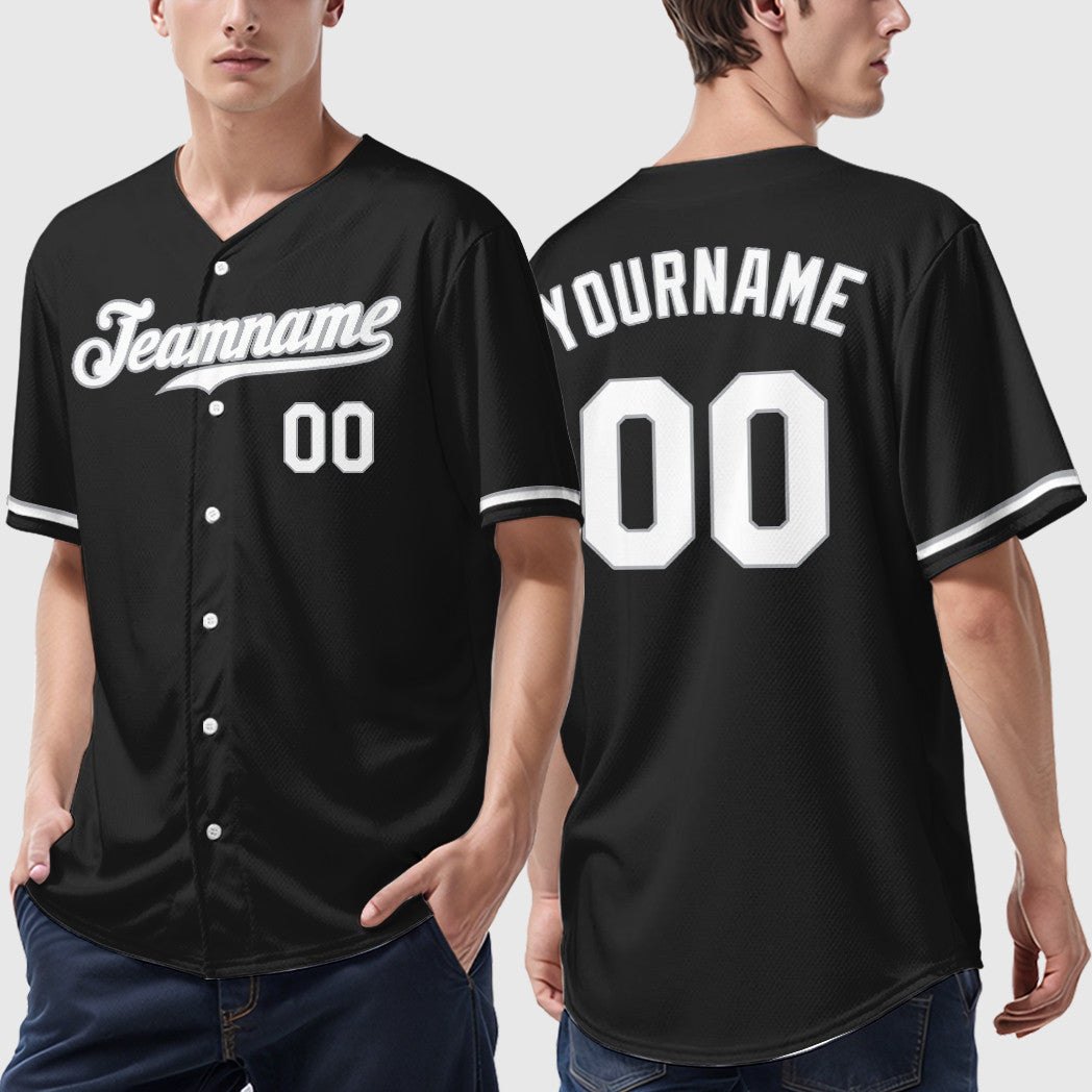 Custom Black Gray White Baseball Jersey