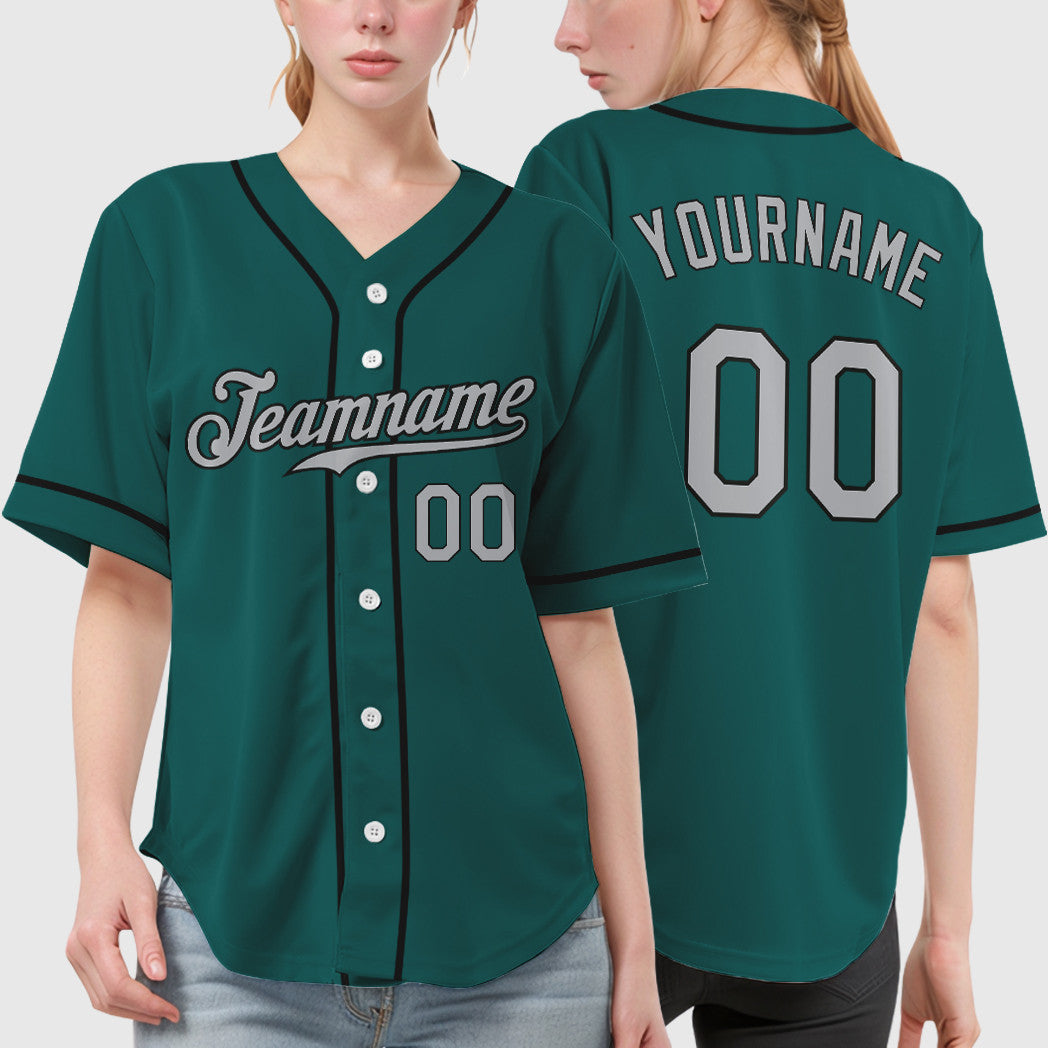 Custom Teal Gray Black Sleeve Baseball Jersey