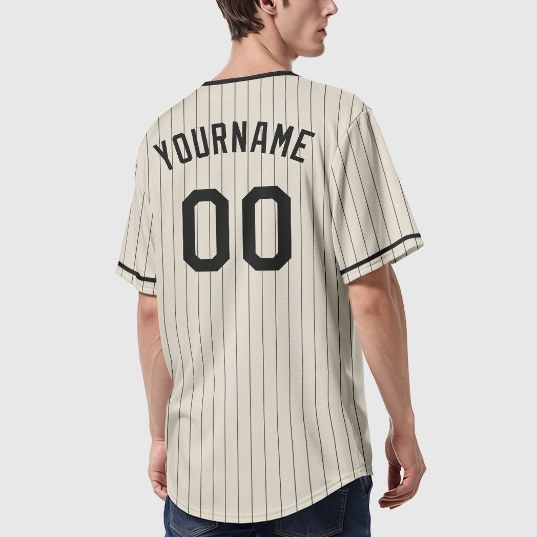 Custom Cream Black Black Pinstripe Baseball Jersey