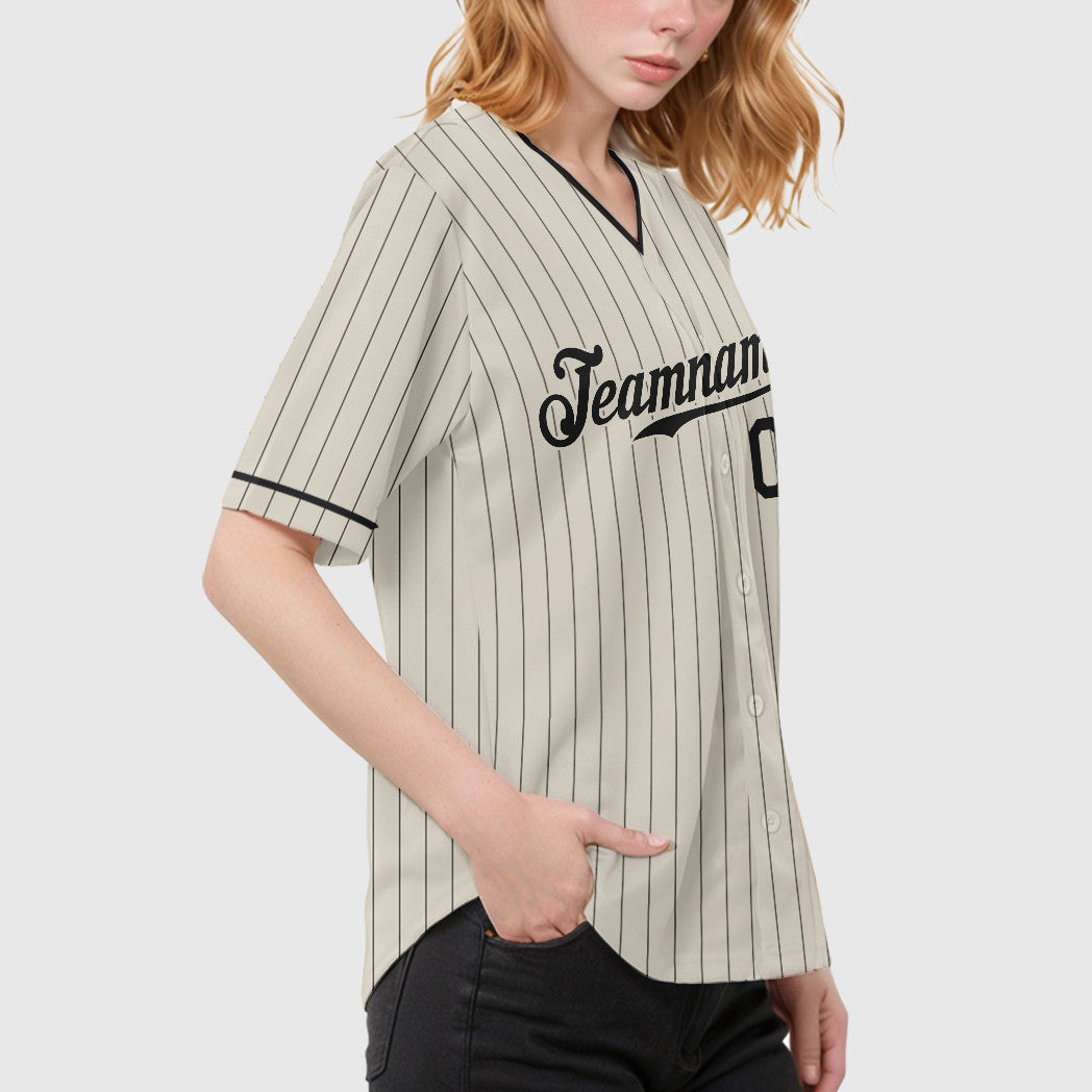 Custom Cream Black Black Pinstripe Baseball Jersey
