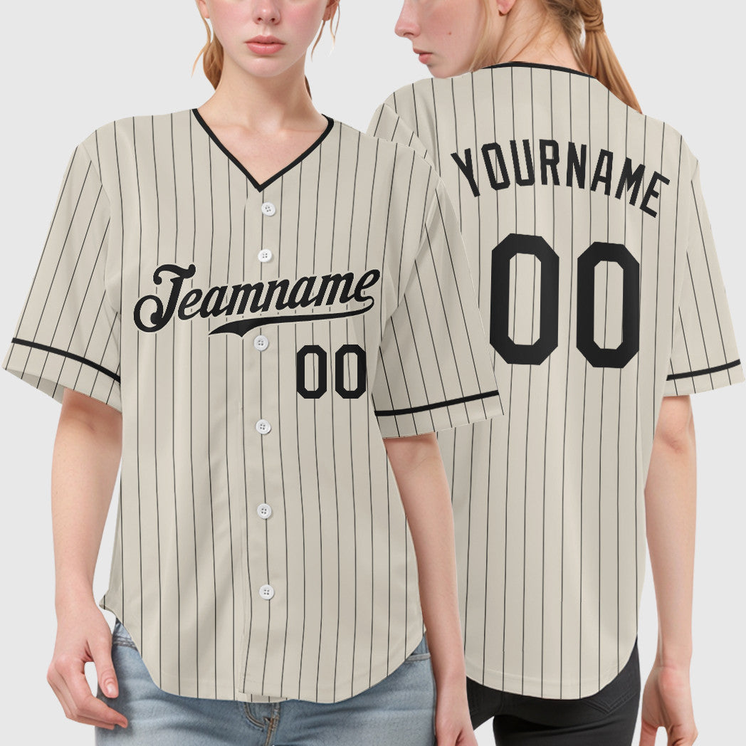 Custom Cream Black Black Pinstripe Baseball Jersey
