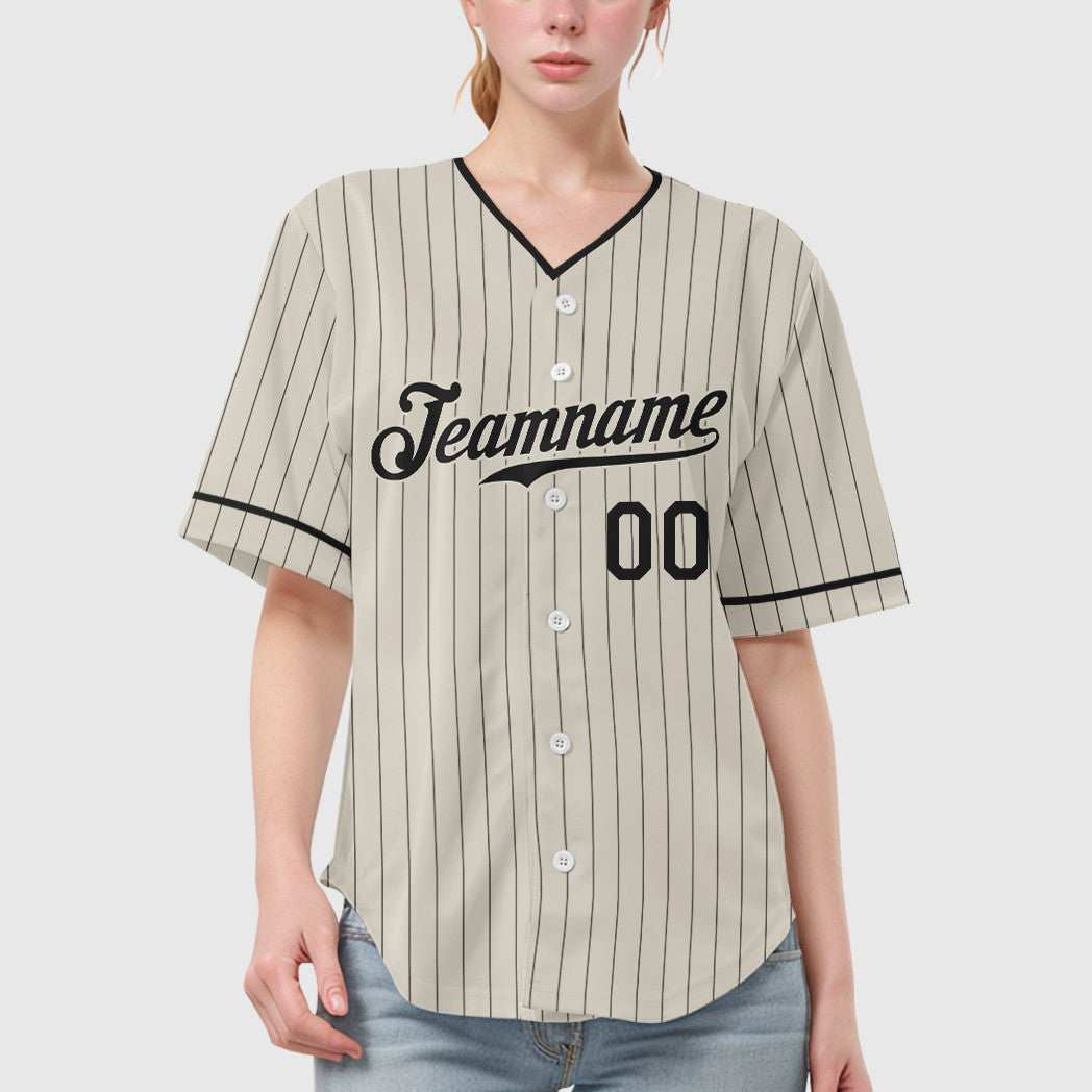 Custom Cream Black Black Pinstripe Baseball Jersey