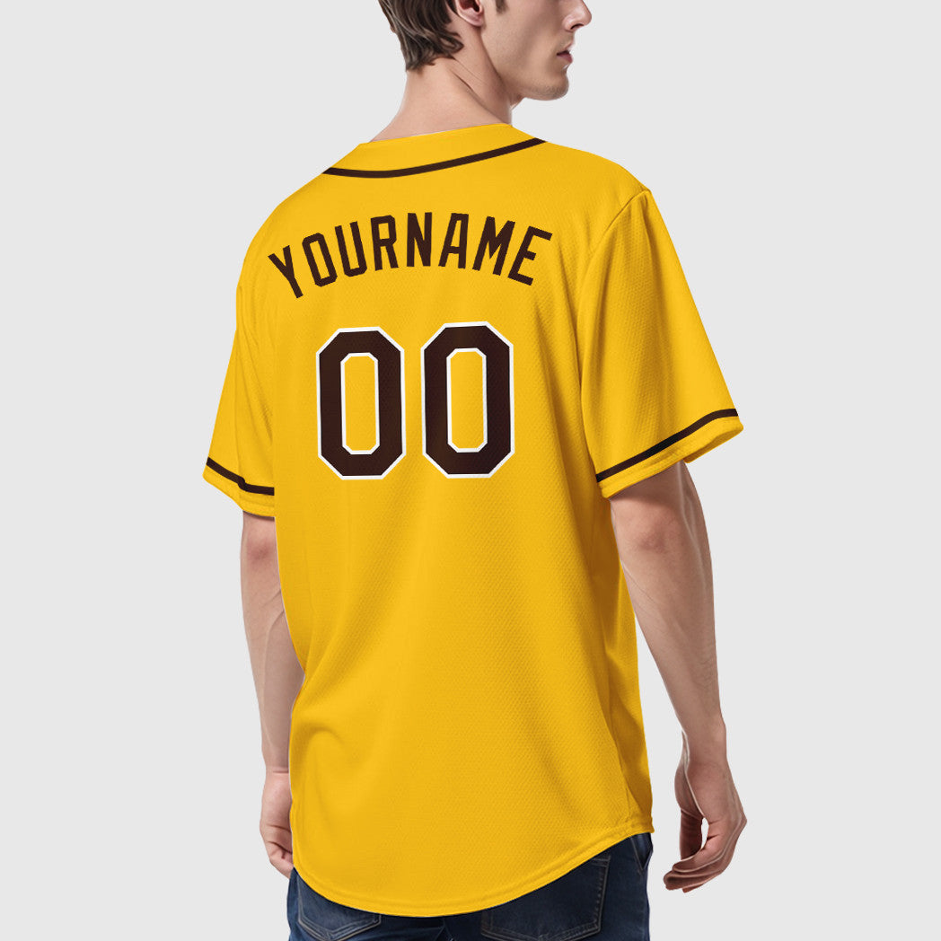 Custom Yellow Brown Brown-White Sleeve Baseball Jersey