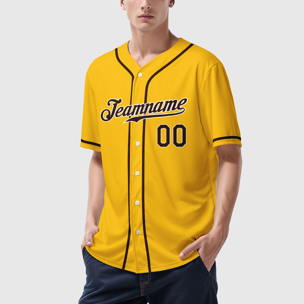 Custom Yellow Brown Brown-White Sleeve Baseball Jersey