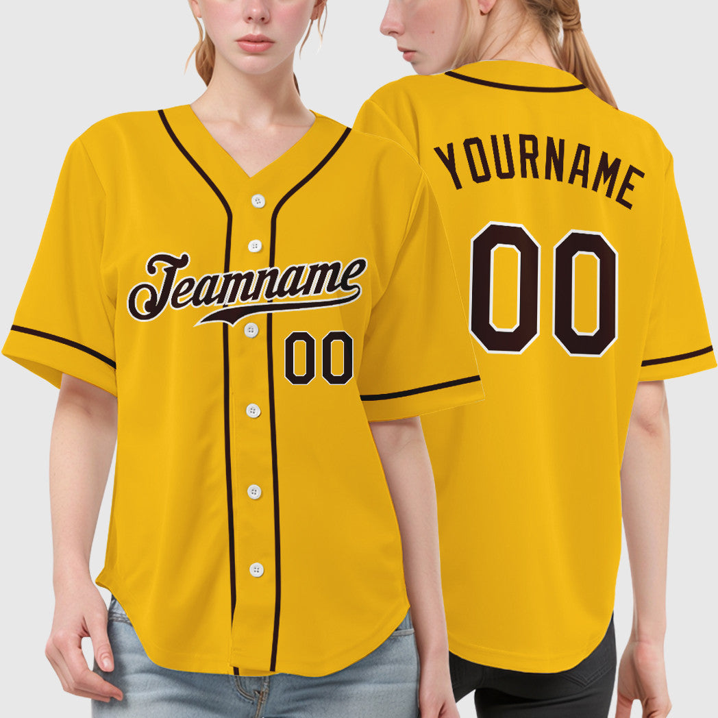 Custom Yellow Brown Brown-White Sleeve Baseball Jersey