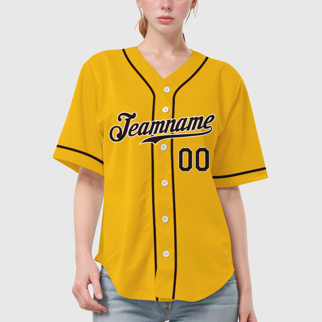 Custom Yellow Brown Brown-White Sleeve Baseball Jersey