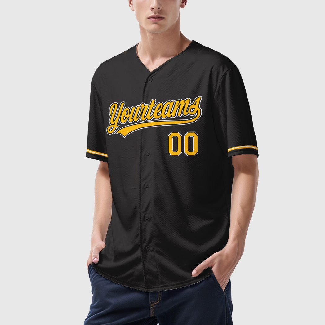 Custom Black Gold Gold-White Baseball Jersey