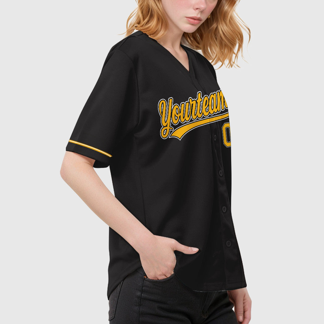 Custom Black Gold Gold-White Baseball Jersey